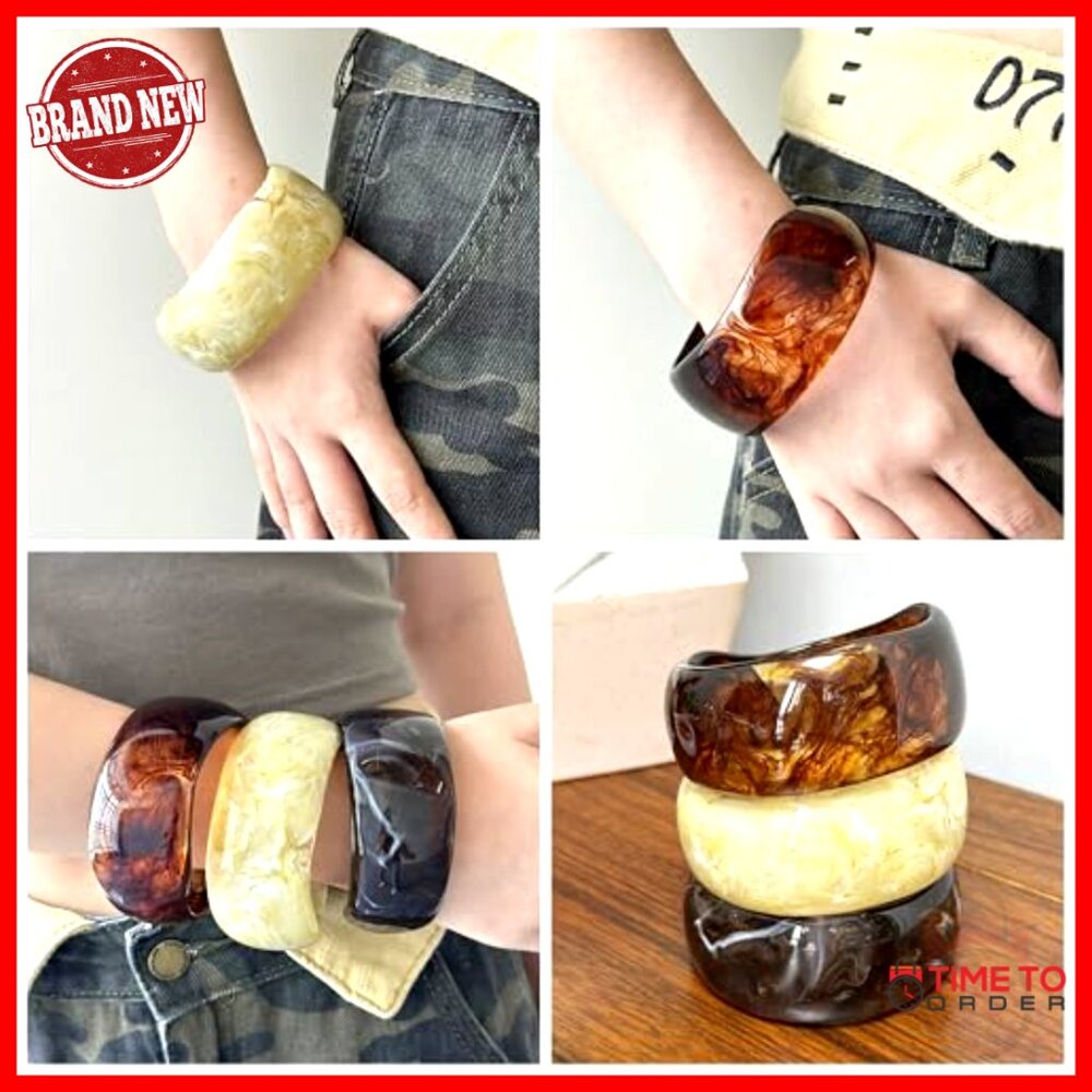 Chunky Resin Bangle Bracelet Set, Stackable Wide … - image 3